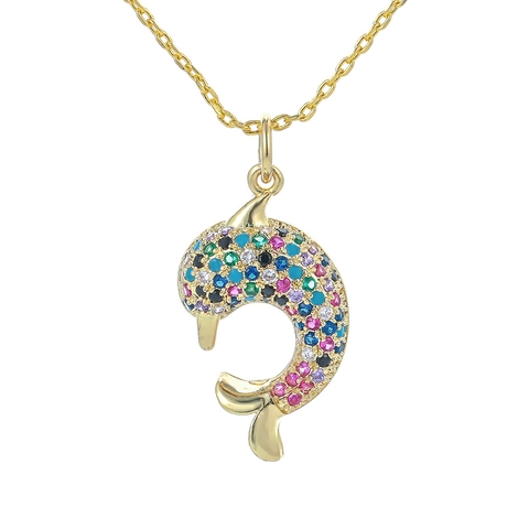 Collana Con Ciondolo A Delfino Rame Zirconia Cubica Pavé Animale Coda Di Sirena Gioielli Da Donna Elegante Minimalista