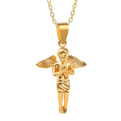 Collana con Pendente ad Ali d'Angelo in Acciaio al Titanio Hip Hop per Uomo Donna Oro Argento Oro Rosa Gioielli Cupido