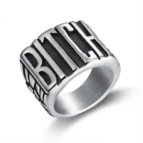 Anillo De Acero Inoxidable Con Letra Bitch Retro Punk Street Style Mujer Plata Pulida Joyería De Declaración
