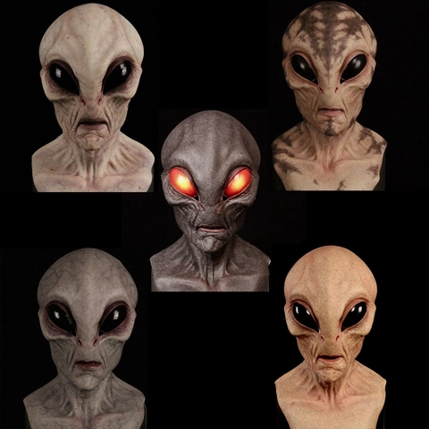Realistic Alien Latex Mask Scary Halloween Full Head Cover Horror UFO Extra Terrestrial Cosplay Party Costume Prop