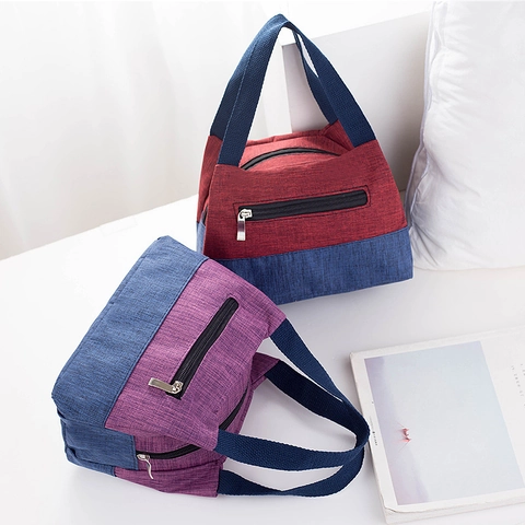 Tragbare Oxford Stoff Lunchbox Tasche Kontrastfarben Spleißen Reißverschluss Große Kapazität Handtasche Für Büro Picknick