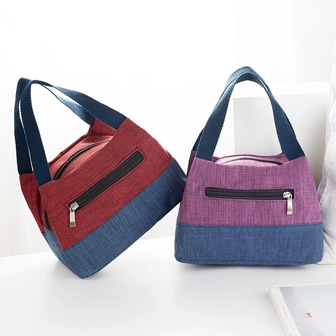 Tragbare Oxford Stoff Lunchbox Tasche Kontrastfarben Spleißen Reißverschluss Große Kapazität Handtasche Für Büro Picknick