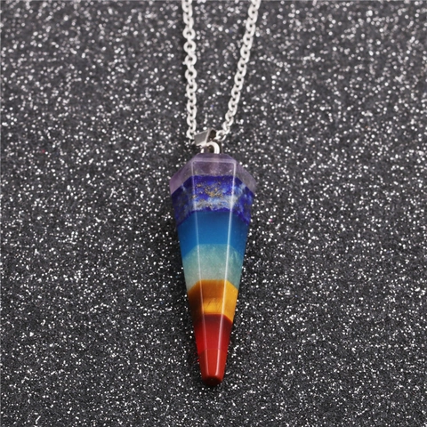 7 Chakra Healing Natural Stone Pendant Necklace Stainless Steel Chain Bohemian Ethnic Jewelry For Women Men
