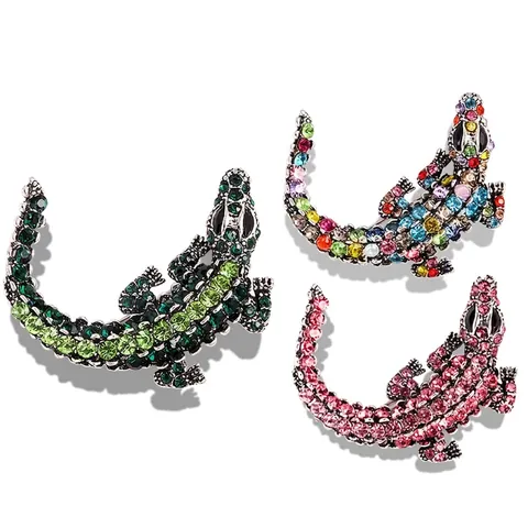 Crocodile Brooch Pin Alloy Rhinestone Sparkling Animal Design Jewelry For Women Coat Suit Hat Bag Scarf Accessory