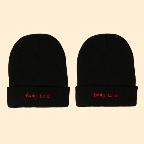 Baby Devil Embroidery Beanie Hat Black Acrylic Knit Cuffed Winter Warm Casual Streetwear For Men Women