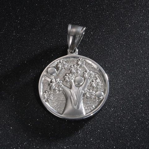 Tree Of Life Round Pendant Stainless Steel Relief Engraved Minimalist Fashion Jewelry For Men Daily Wear
