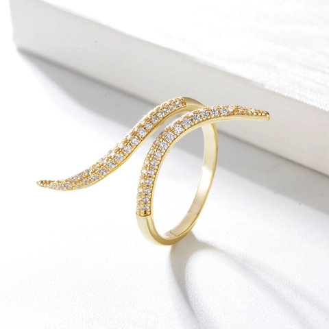 925 Sterling Silver Wave Snake Ring Micro Pave Zircon Adjustable Open Finger Jewelry Fashion Gift For Women