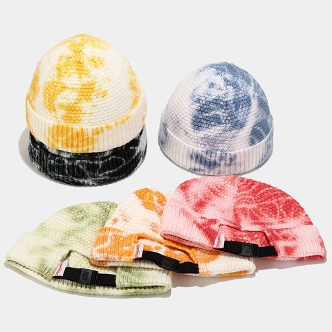 Vintage Tie Dye Gebreide Muts Voor Dames Heren Katoenmix Randloze Miki Hat Streetwear Warme Winter Docker Cap Sieraden