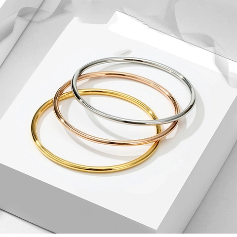 Bracciale Rigido Minimalista In Filo Rotondo Acciaio Al Titanio Lucido Accessorio Di Moda Semplice Per Donna Gioielli Eleganti Classici