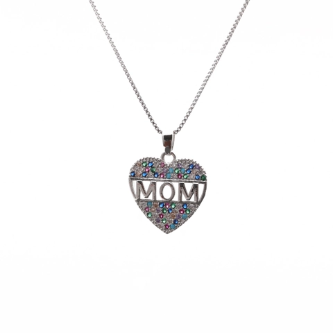 Collar De Corazón MOM Con Circón Colorido Colgante Hueco De Cobre Joyas Regalo Del Día De La Madre