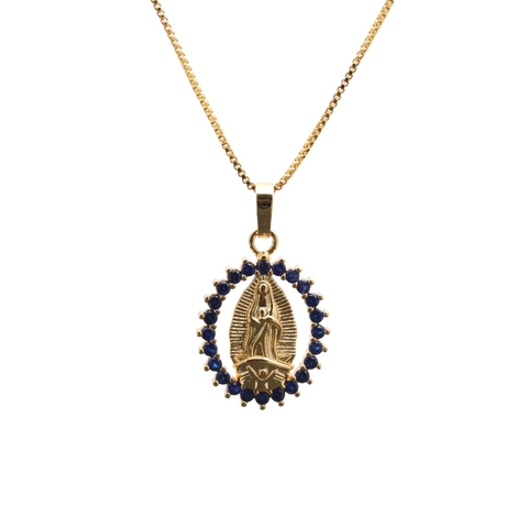 Virgin Of Guadalupe Pendant Necklace Gold Plated Copper With Multi Color Zircon Religious Madonna Jewelry For Women