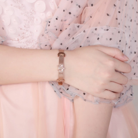 Bracelet En Maille D Acier Inoxydable Réglable Style Bracelet Montre Avec Breloques Étoile Lune Ange Pour Femme Bijoux Tendance