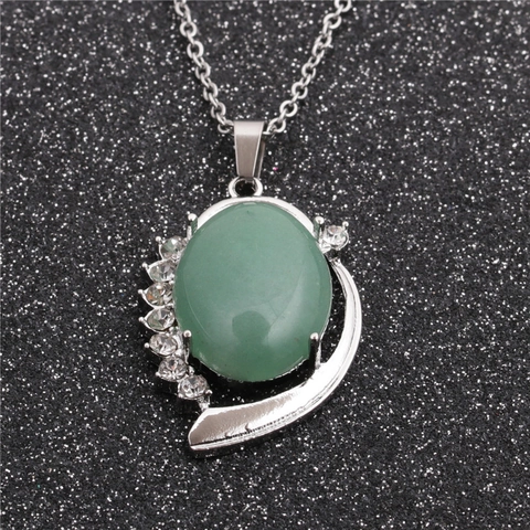 Collar Con Colgante Étnico Vintage Cadena De Acero Inoxidable Piedra Natural Ovalada Joyería Para Mujeres