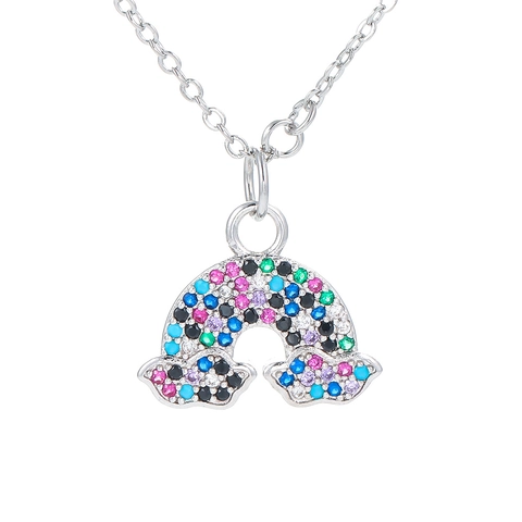 Collana Minimalista con Ciondolo Ponte Arcobaleno in Rame per Donna con Zirconia Colorata Micro Pave Gioielli Regalo