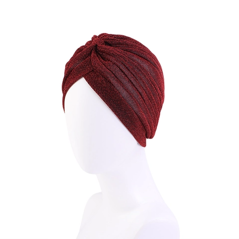 Chapeau Turban en Fils Métalliques pour Femmes Style Ethnique Nœud Torsadé Foulard Plissé Bonnet Indien Mode