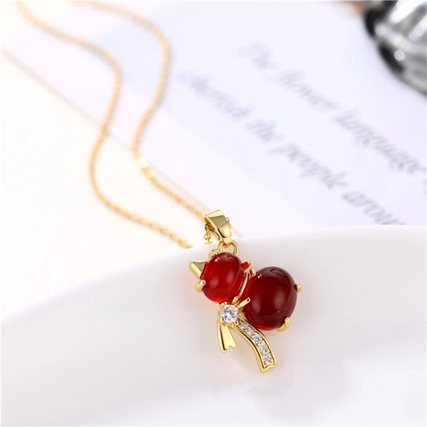 Collar Con Colgante De Gourd Ágata Roja Chapado En Oro De 18K Acero De Titanio Cadena De Clavícula Joyas Para Mujer