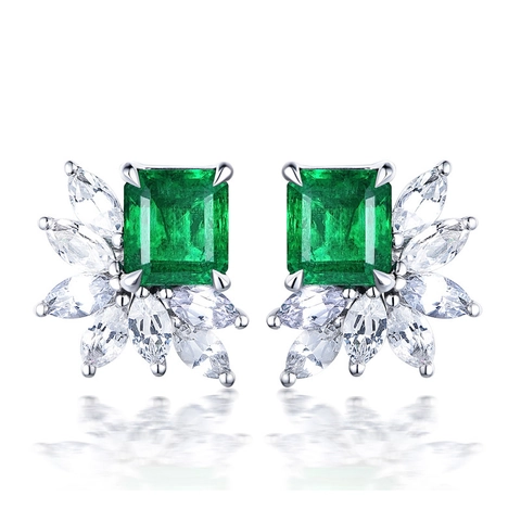 Emerald Cut CZ Oorknopjes Koper Marquise Zirkoon Luxe Elegante Sieraden Voor Dames Geometrische Sprankeling Kleurrijk