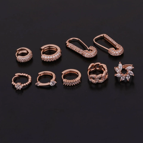 Orecchini In Rame Zirconia Cartilagine Geometrici Moda Huggie Hoops Gioielli Da Piercing Donne Elegante