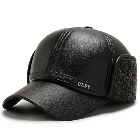 Cappello Da Baseball Invernale Da Uomo In Pelle PU Foderato In Pile Protezione Orecchie Antivento Caldo Logo Best Metallo