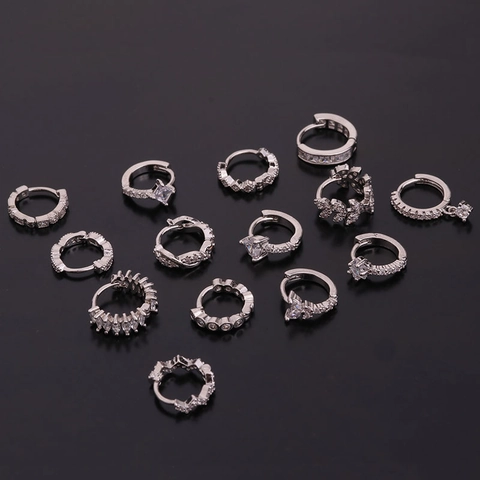 Mini Round Huggie Hoop Earrings Copper Zircon Inlaid Piercing Ear Bone Jewelry For Women Fashion Elegant