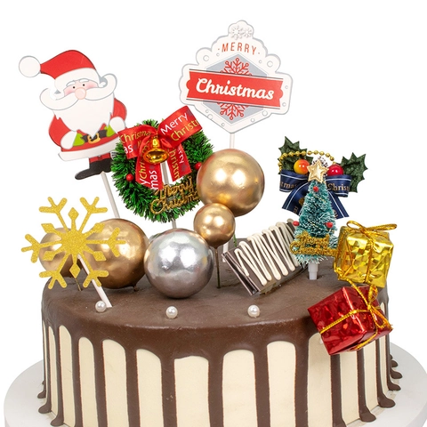 Décorations De Gâteau De Noël Mini Arbre De Noël Couronne Boîte Cadeau Boule Dessert Décor Fête De Vacances Ornements Festifs