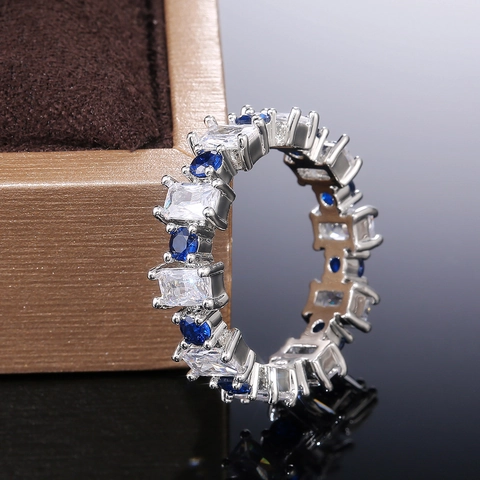Eternity Ring Copper Zircon Cubic Zirconia Alternating Emerald Round Cut Fashion Jewelry For Women