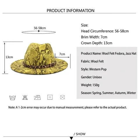 Schlangenhaut-Print Woll-Fedora-Hut Mit Leopardenband Goldener Schnalle Breiter Krempe Jazzhut Für Damen Herren Retro-Stil