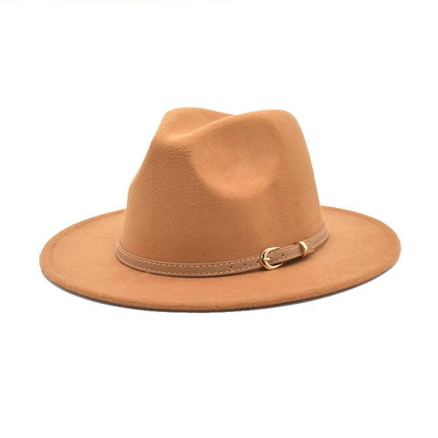Classic Wool Felt Fedora Hat Wide Brim Vintage British Jazz Cap With Leather Belt Gold Buckle For Men Women