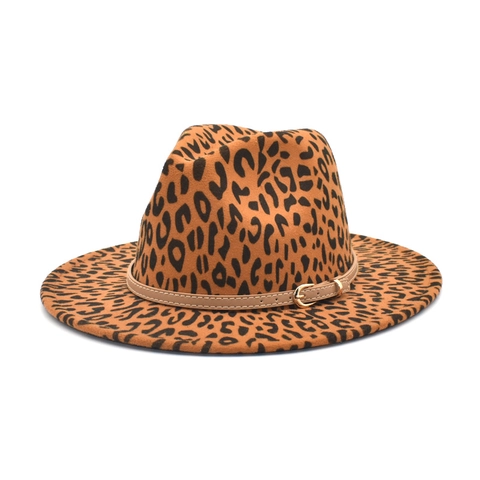 Fedora Hut Mit Leopardenmuster Wollfilz Breiter Krempe Jazz Kappe Mit Ledergürtel Dekor Vintage Herbst Winter Mode Unisex