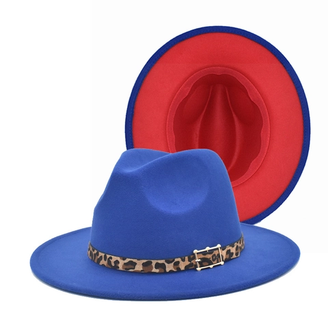 Cappello Fedora In Lana Bicolore Cappello Jazz A Tesa Larga Con Fascia Leopardata E Fibbia In Metallo Per Uomo Donna