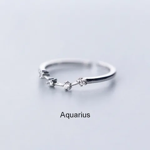 Fashion Silver Plated Copper Rhinestone Constellation Open Ring For Women Adjustable Zodiac Sign Finger Ring Daily Office Commute Jewelry