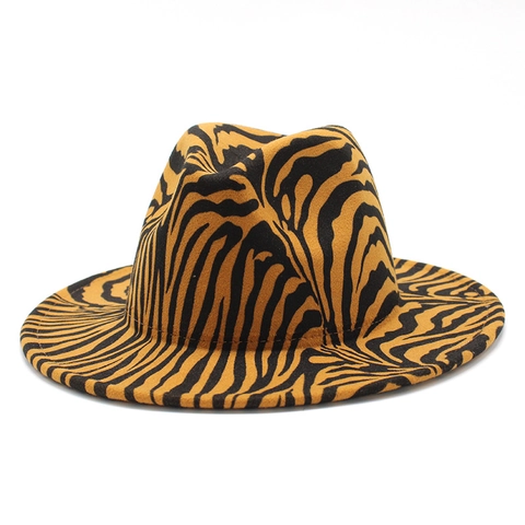 Vintage Wide Brim Fedora Hat Cotton Polyester Felt Animal Print Zebra Pattern Fashionable Jazz Hat For Men Women