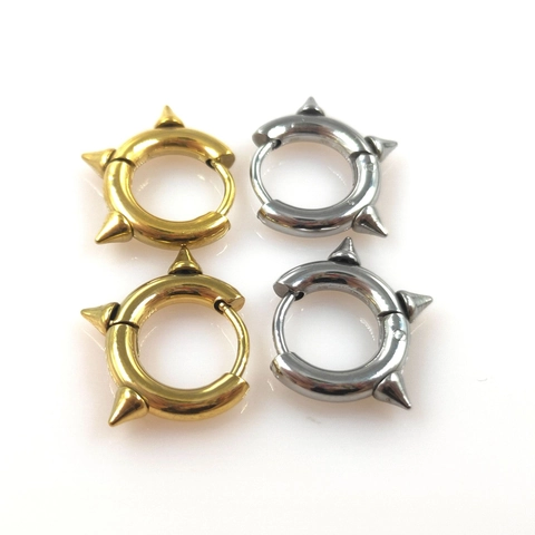 Stainless Steel Spike Hoop Earrings Punk Rivet Ear Cuffs Minimalist Cone Dangle Earring Piercing Jewelry For Men Women