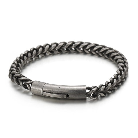 Pulsera Hombre Acero Inoxidable Retro Vintage Punk Hip Hop Cadena Trigo Envejecida Cierre Cilíndrico