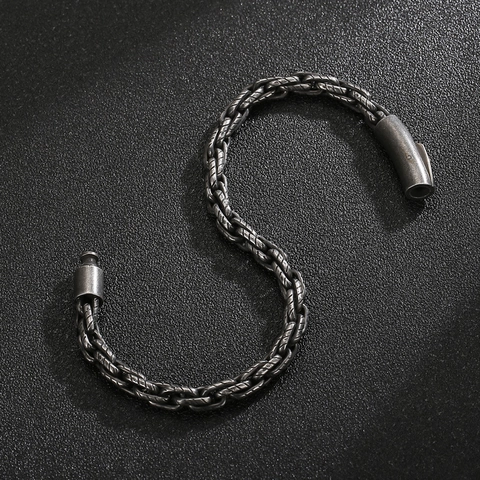 Herren Gliederarmband Geflochten 316L Edelstahl Retro Gunmetal Grau Hip Hop Punk Schmuck Mit Zylinderverschluss