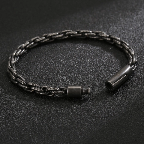 Herren Gliederarmband Geflochten 316L Edelstahl Retro Gunmetal Grau Hip Hop Punk Schmuck Mit Zylinderverschluss
