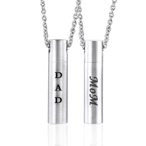 Cylindrical Cremation Urn Necklace Stainless Steel Memorial Pendant For Ashes Engraved Mom Dad Jewelry