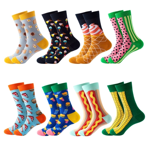Unisex Casual Cotton Blend Crew Socks Funny Cartoon Food Pattern Fashion Streetwear Mid Tube Socks Daily Wear