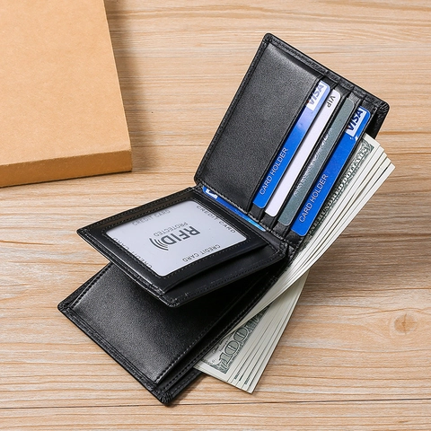Portafoglio Uomo In Vera Pelle Blocco RFID Pieghevole Corto Borsellino In Vacchetta Con Tasca Portamonete E Slot Per Carte