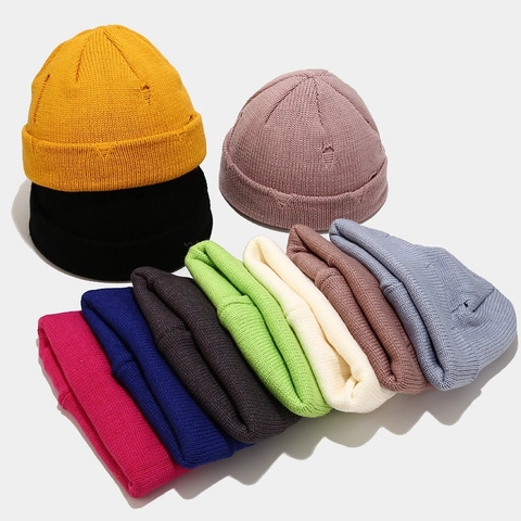 Berretto In Maglia Distressed Beanie Ripped Docker Cap Senza Tesa Skullcap Streetwear Caldo Inverno Retrò Unisex