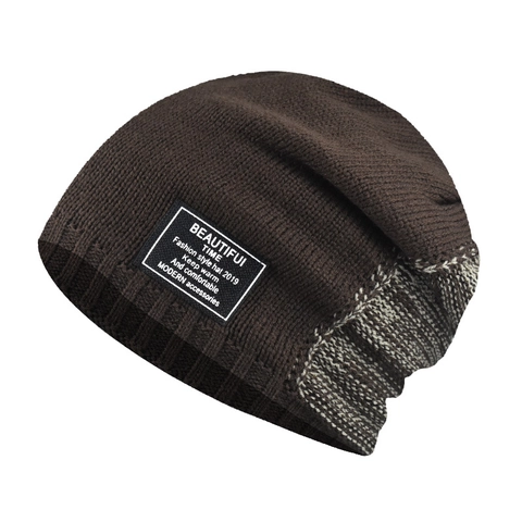 Bonnet En Tricot D'Hiver Doublé Polaire Chaud Côtelé Chenille Bonnet À Revers Pour Hommes Femmes Avec Écusson Mode