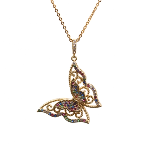Collana Con Ciondolo A Farfalla Ottone Con Zircone Colorato Micropave Ali Traforate Gioielli Per Donne