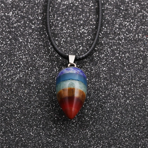 Multicolor Healing Crystal Pendant Necklace Chakra Natural Stone Hexagonal Column Ethnic Boho Wax Rope Jewelry For Women Men
