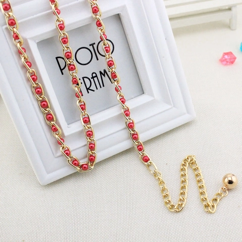 Women Fashion Pearl Waist Chain Belt Elegant Metal Alloy Gold Plated Adjustable Dress Accessory Thin Link Chain For Party Vacation