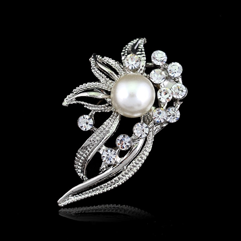 Spilla Fiore Elegante Lega Perla Artificial Sintetica Strass Design Nastro Vintage Accessorio Gioielli Donna