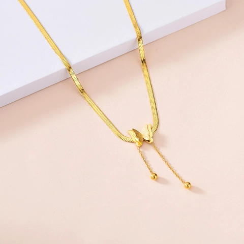 Collana Con Ciondolo A Farfalla Acciaio Inossidabile Finitura Opaca Catena A Serpente Nappa Gioielli Eleganti Per Donne