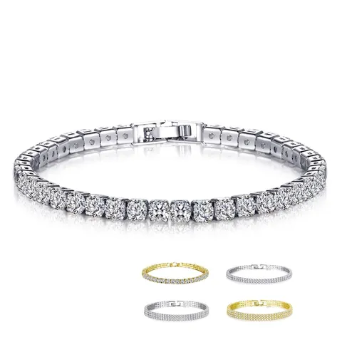 Bracciale Tennis in Rame Intarsiato con Zirconia Elegante Bracciale a Catena CZ Rotonda a Una Due Tre File per Regalo Gioielli Donna