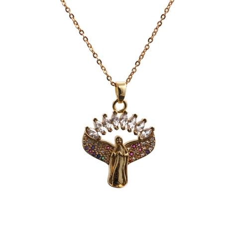 Virgin Of Guadalupe Pendant Necklace Gold Plated Copper With Multi Color Zircon Religious Madonna Jewelry For Women