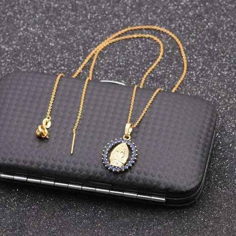 Gold Plated Copper Zirconia Virgin Mary Pendant Necklace For Women Micro Inlaid Religious Jewelry Our Lady Of Guadalupe