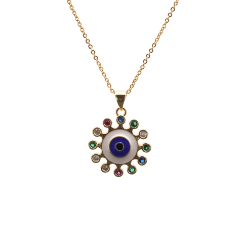 Evil Eye Pendant Necklace Copper Multi Color Cubic Zirconia Hamsa Hand Boho Jewelry For Women Gold Plated Gift